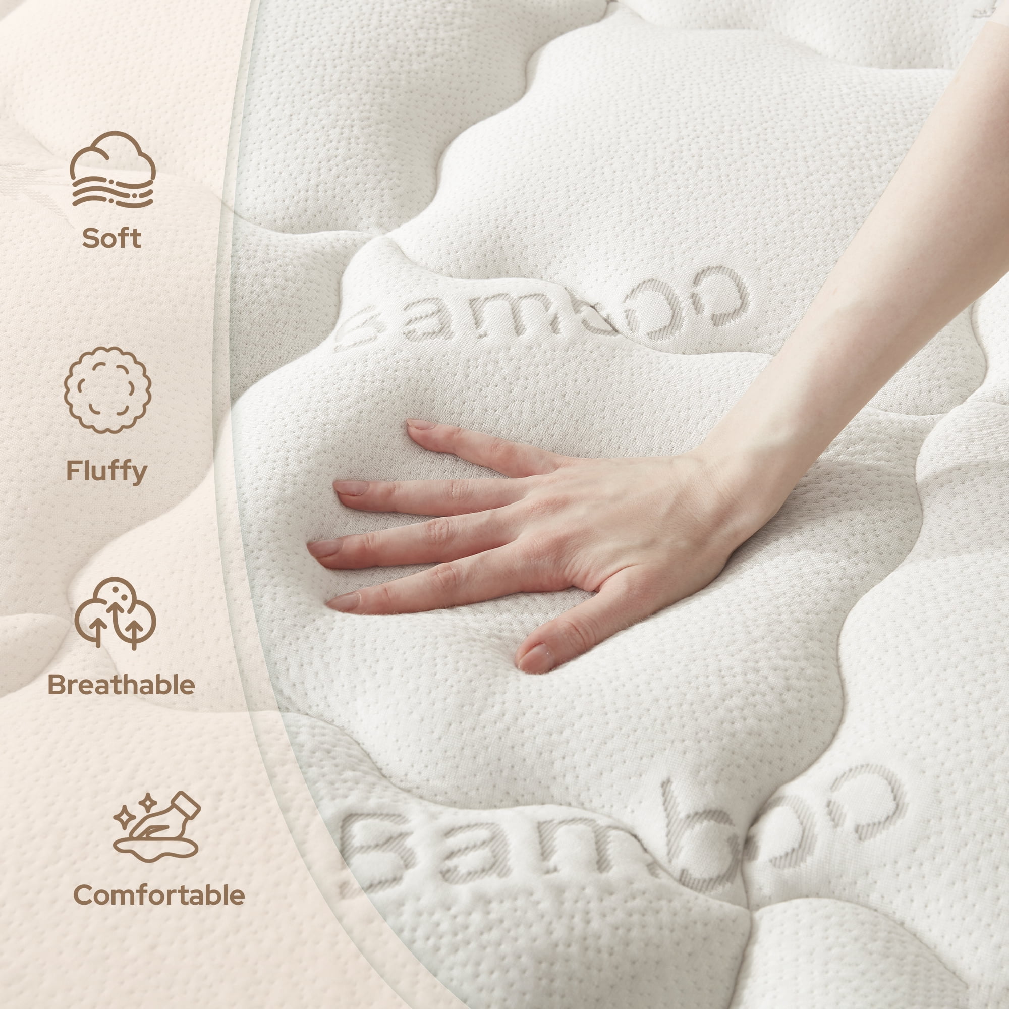 BEDLORE Full Mattress Topper, Bamboo Pillow Top Pad for Back Pain Relief, Thick Soft Mattress Cover with Deep Pockets 6-15 inch(White)