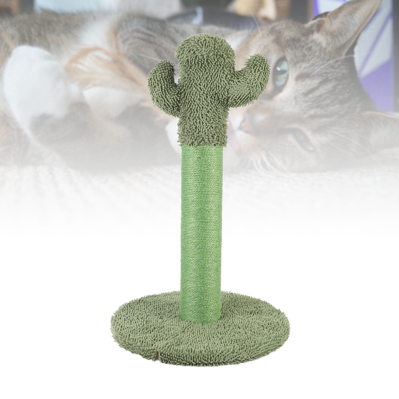 BIMZUC Green Cactus Cat Scratching Post Stable Sisal Scratcher Tree for Indoor Cats, Durable Freestanding Kitten Play Furniture with Hex Wrench, 14.96 inches / 38 cm