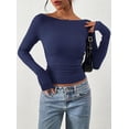 thumbnail image 2 of PRETTYGARDEN Long Sleeve Shirts for Women Fall Ruched Sides Boat Neck Basic Tee Casual Fitted Ribbed Knit Crop Tops, 2 of 6