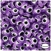 BeadTin Purple Transparent Evil Eye 10mm Flat Round Resin Beads (100pcs)