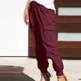 thumbnail image 4 of XFLWAM Womens Cargo Pants High Waisted Joggers Pants with Pockets Drawstring Waist Y2K Pants Wine Red M, 4 of 8