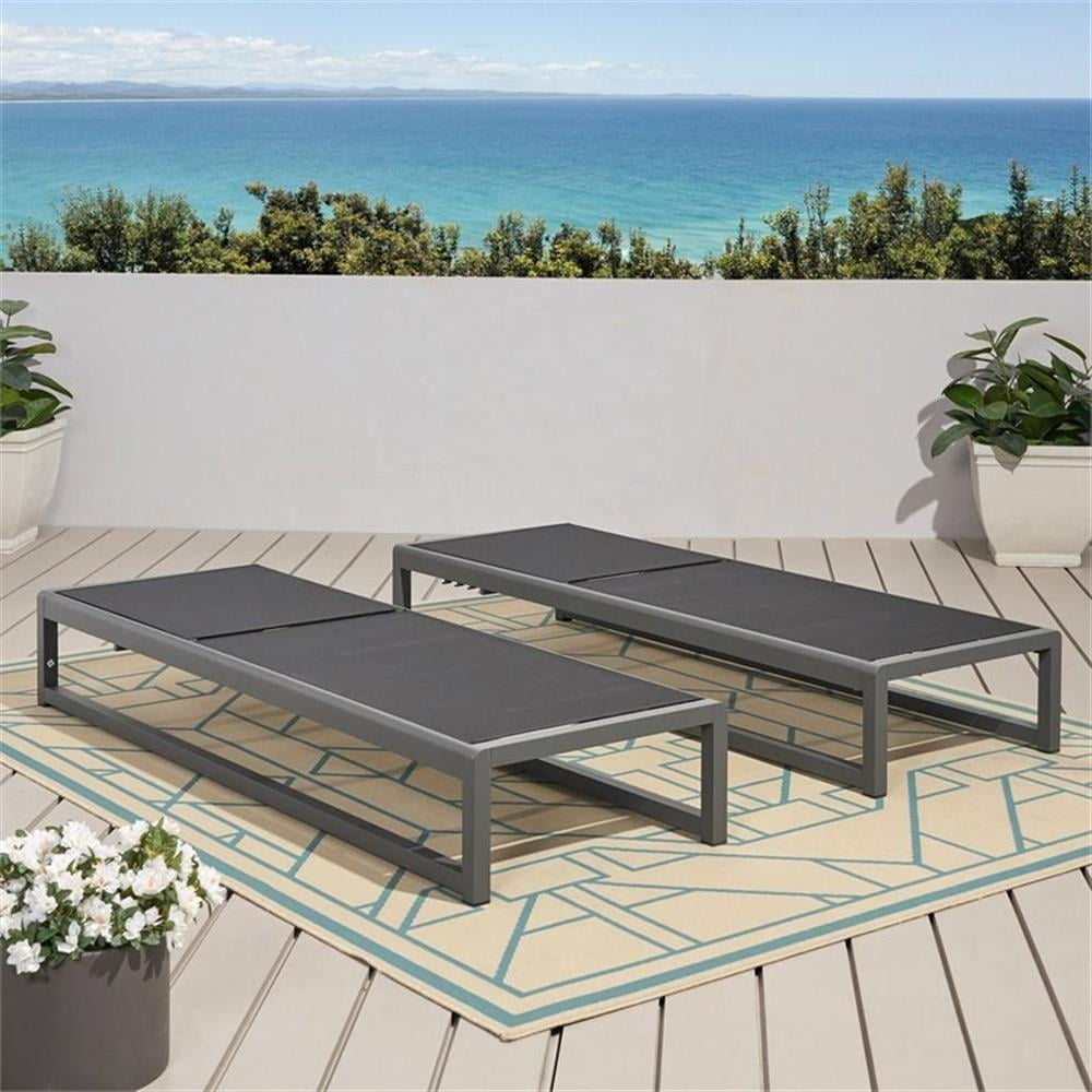 Noble House Metten Outdoor Mesh Chaise Lounge Set of 2 White Walmart