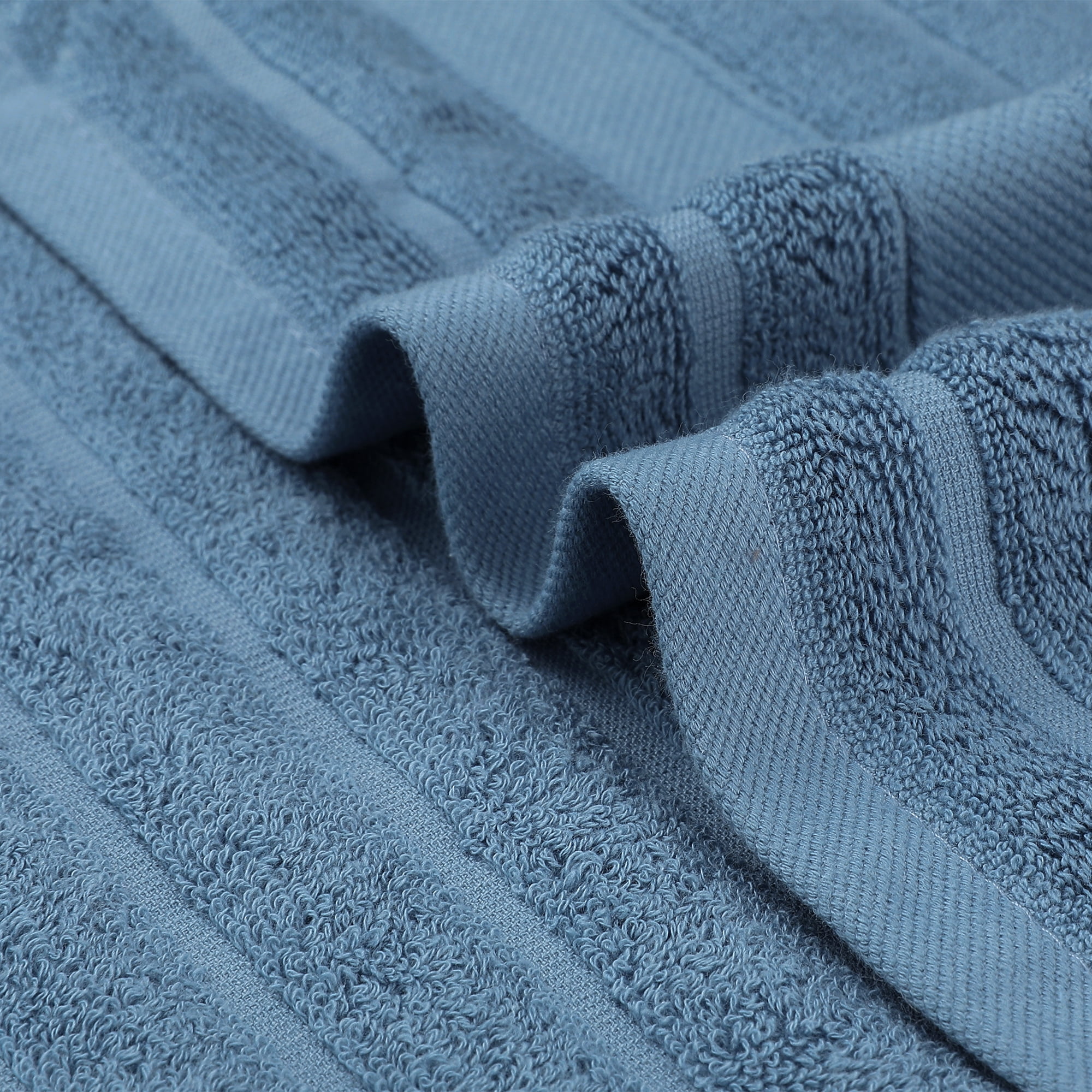 REGALWOVEN Striped 12 Pack Washcloths Pure Cotton Face Towels Comfort Towels Blue
