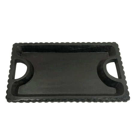 

Kingston Living 25 Black Scalloped Edge Mango Wood Tray with Handles
