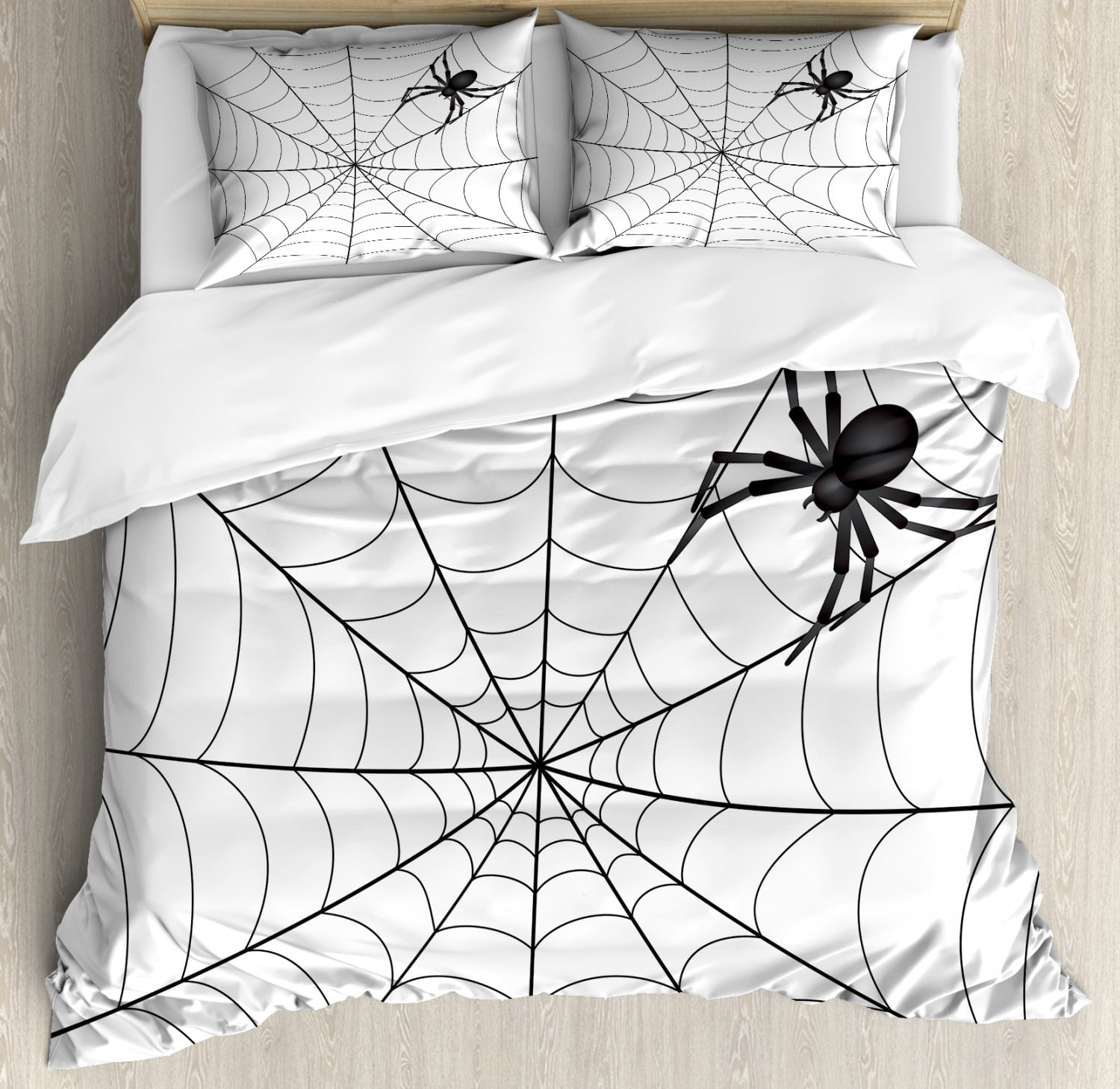 Spider  Duvet Cover Set Queen Size, Gothic Fairytale Elements Creepy Scary Dangerous Spider