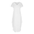 thumbnail image 4 of Usmixi Formal Dresses for Women Button Down Loose Pocket Side Slit Swing Beach Maxi Dress V-Neck Short Sleeve Solid Summer Long Dresses White XXL Clothes, 4 of 6