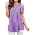 thumbnail image 1 of DYMADE Womens Cold Shoulder Soild Casual Tunic Blouse Tops, 1 of 2