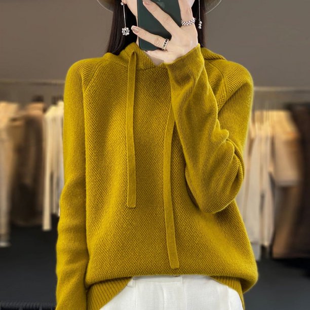 Suéter de cachemira, suéter de punto con capucha para mujer, suéter de moda coreana, sudadera con capucha holgada que combina con todo