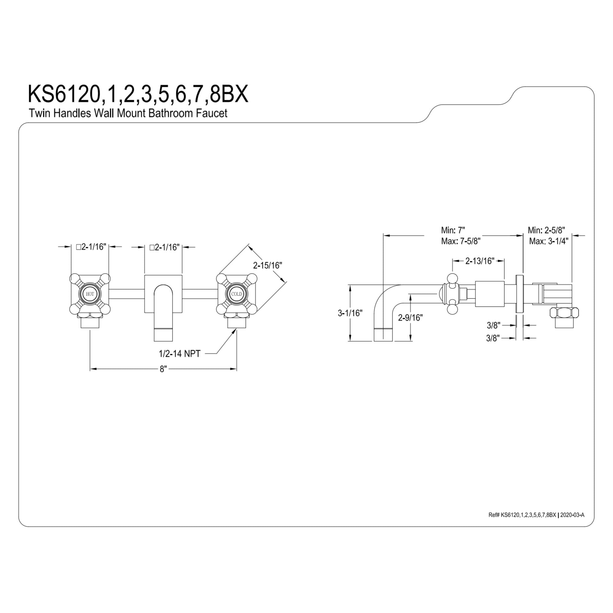 Kingston Brass KS6123BX Metropolitan Double-Handle Wall Mount Bathroom Faucet, Antique Brass