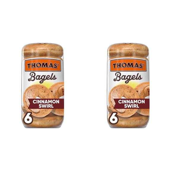 Thomas' Cinnamon Swirl Bagels, 6 ct Pack of 2 - flavored bagels, breakfast bagels, protein bagels, healthy start, organic bagels