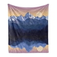thumbnail image 1 of Landscape Soft Flannel Fleece Blanket, Print of Digital Art of Mountain Reflection on Lake Snowy Mountains, Cozy Plush for Indoor and Outdoor Use, 50" x 60", Dark Blue and Champagne, by Ambesonne, 1 of 5