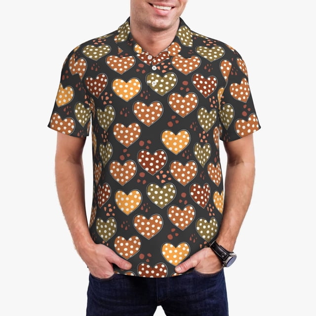 Fotbe Heart Camiseta Polo de Golf para Hombre con Estampado – Camisa Deportiva Transpirable con Cuello Abotonado-Medium