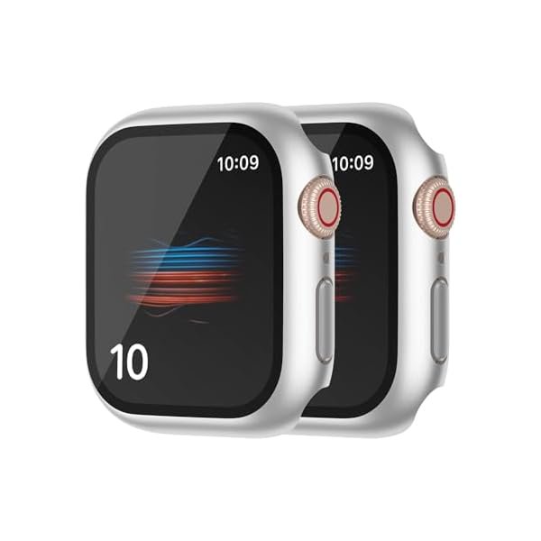 wonima44 2 Pack Hard PC Case with Button for Apple Watch Series 7 8 9 45mm Tempered Glass Screen Protector Case, Full Coverage Ultra-thin Shell Iwatch Bumper Cover (Matte Silver x 2, 45mm)