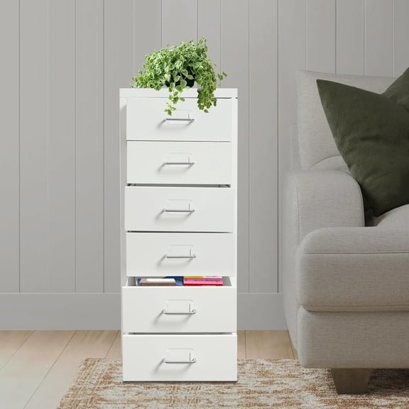 6-Drawer Vertical File Cabinet on Wheels Rolling Mobile Storage Organizer White Metal Office Cabinet for Home
