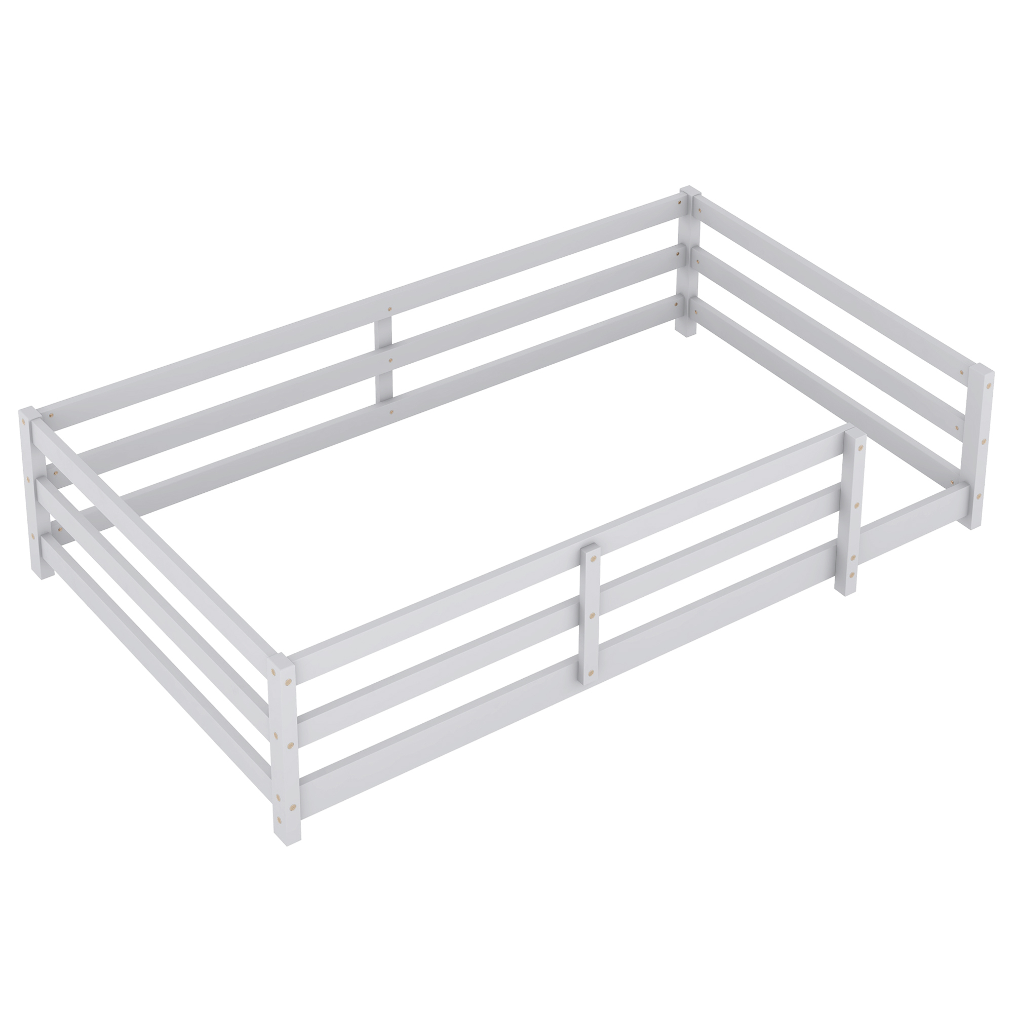 Jopath Twin Size Floor Bed, Montessori Floor Bed with Fence, Wood Montessori Floor Bed for Kids Girls Boys (Gray)