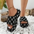 thumbnail image 2 of Women's Denim Cloth Checkered Pattern Platform Slides Vintage Thread Edge Open Toe Slip On Comfortable Non Slip Boho Sandals Black Size 6, 2 of 9