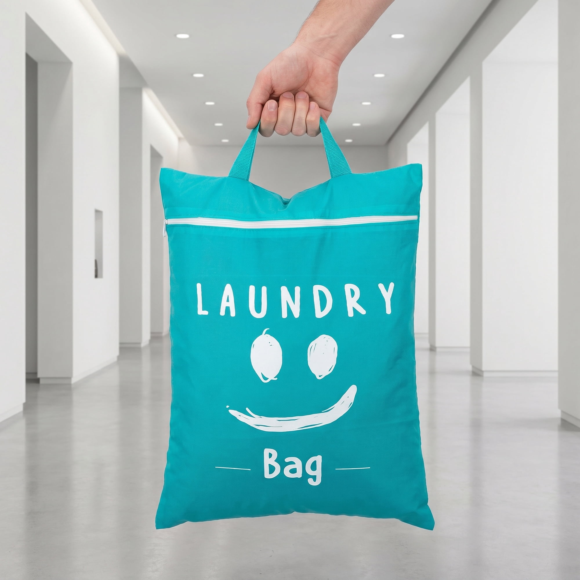 Unique Bargains 2Pcs Oxford Cloth Zipper Mesh Clothes Laundry Bag Green-White A 15"x18.9"