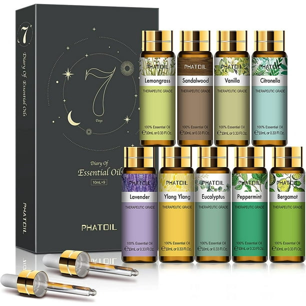 PHATOIL 9x10ML Essential Oils Set with Gift Box, Pure Aromatherapy