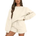thumbnail image 2 of Riforla Womens Autumn Winter Casual and Comfortable Solid Color Round Neck Long Sleeve Sweatshirt Shorts Set Short sets Beige M, 2 of 5