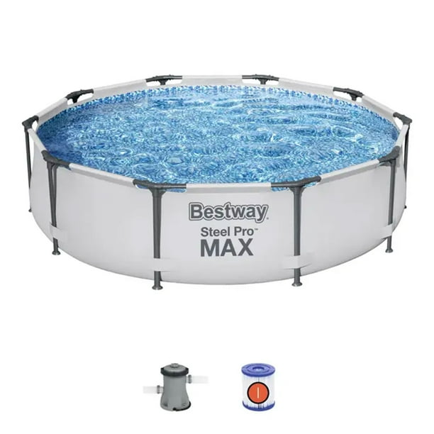 pegar camión Logro Bestway Steel Pro MAX 10'x30" Above Ground Outdoor Swimming Pool with Pump  Metal frame pools Round - Walmart.com