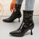 thumbnail image 2 of NECHOLOGY Botas Mujer Adulto Femenino Zapatos Botines mujer Botas de tacón con cremallera puntiaguda y decoración con hebilla de cinturón de cuero estilo británico a la moda para mujer (Black, 8), 2 of 6