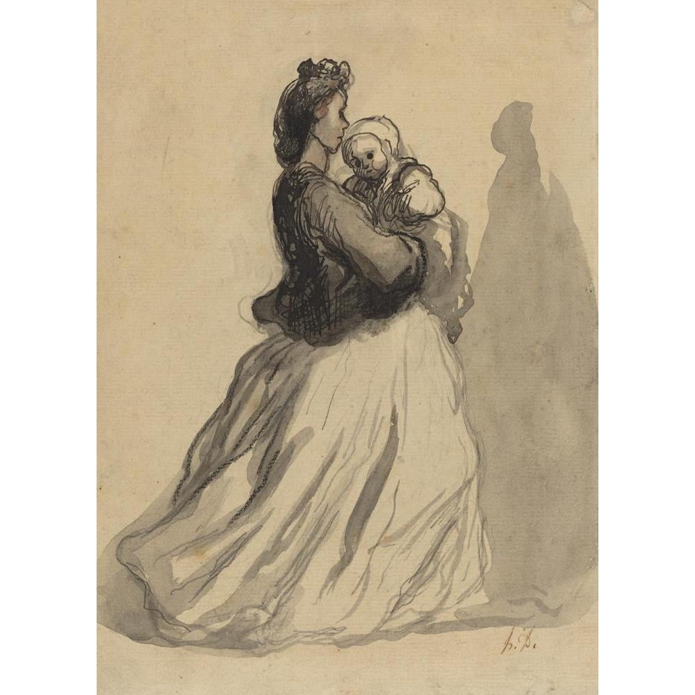 Honoré Daumier 11x14 Black Modern Framed Museum Art Print Titled - Mother and Baby