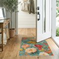thumbnail image 2 of ODIKA 2'x3' Teal Floral Vintage Poppy Design Washable Doormat Charming Botanical Pattern with Classic Appeal for Entryway, Kitchen, Laundry Room, Non-Slip, Low Pile, 2 of 7
