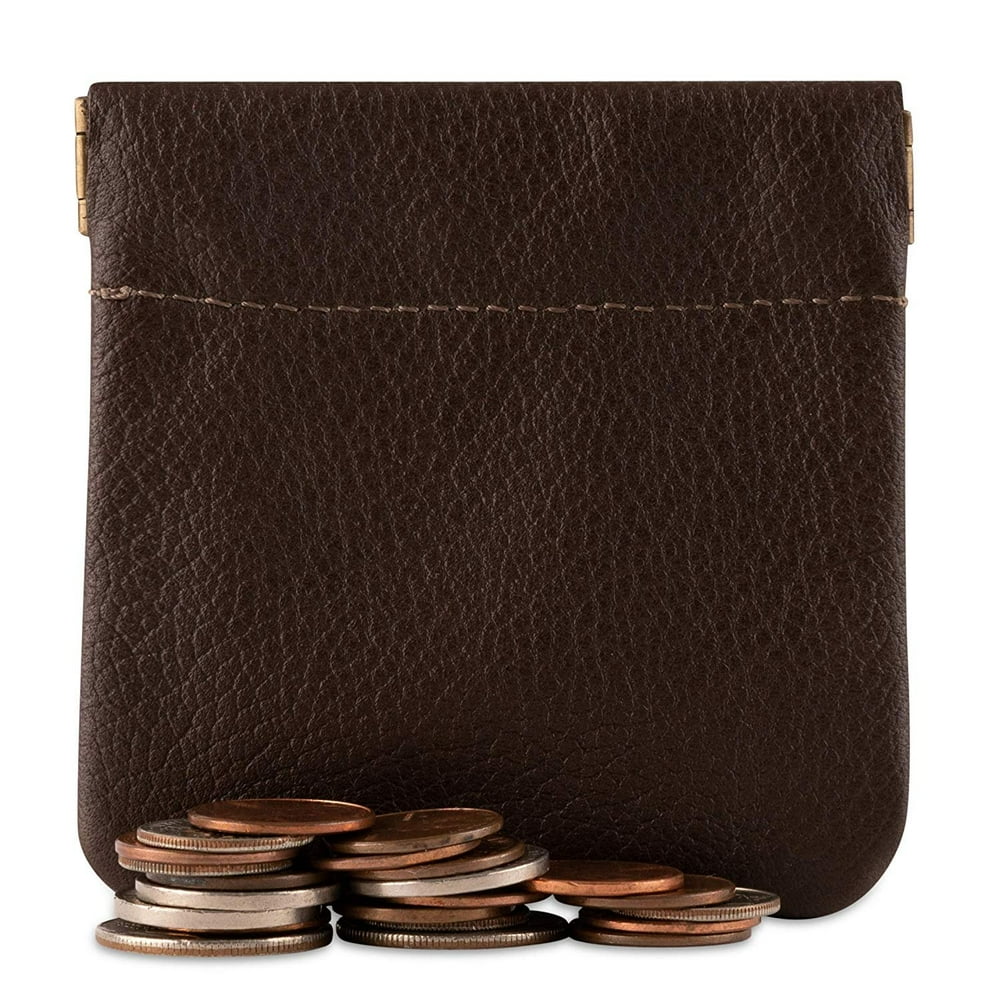 Nabob Leather classic leather squeeze coin purse change holder for men, pouch size 3.5 in x 3.