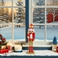 thumbnail image 3 of KALLORY Christmas Soldier Decor: 38cm Tall Wooden Nutcracker Puppet Figure - Classic Red New Year Figurine for Windowsill Festive Table Centerpieces, 3 of 10