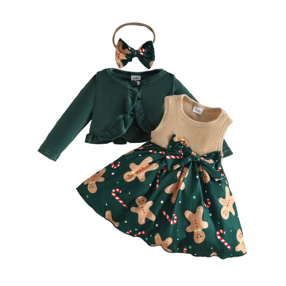 iiniim Infant Baby Girls Santa Claus 3pcs Christmas Outfit Set Newborn Dresses Dark Green 3-6M