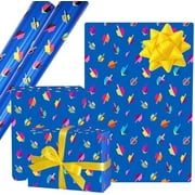 Happy Hanukkah Gift Wrap Chanuka - Dreidel Design 17.5" IN. X 180" IN. Each (Pack of 2 Rolls)