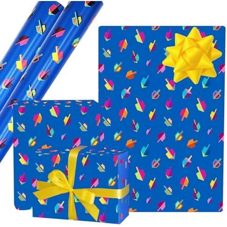 Happy Hanukkah Gift Wrap Chanuka - Dreidel Design 17.5" IN. X 180" IN. Each (Pack of 2 Rolls)