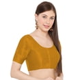 thumbnail image 2 of eloria Women's Art Silk Top Short Sleeve Blouse Deep Neck Top Sari Accessories Color: Orange | Size: 34, 2 of 5