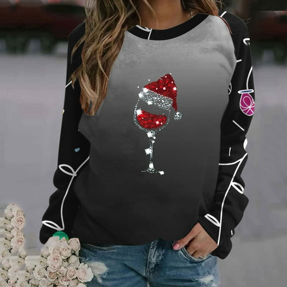 WXLWZYWL Christmas Sweatshirt Women Christmas Snowman Reindeer Print Pullover Casual Long Sleeve Holiday Shirts Tops