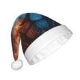 thumbnail image 2 of KLL Christmas Hats for Adults Plush Red And Blue Fire Lion Print Santa Hat Xmas Fluffy Santa Claus Hat for Women Men, 2 of 6
