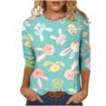 thumbnail image 2 of POTETI Easter Tee Shirts for Women,Womens Happy Easter Day Summer 3/4 Sleeve Crew Neck Shirts for Women, 2 of 5
