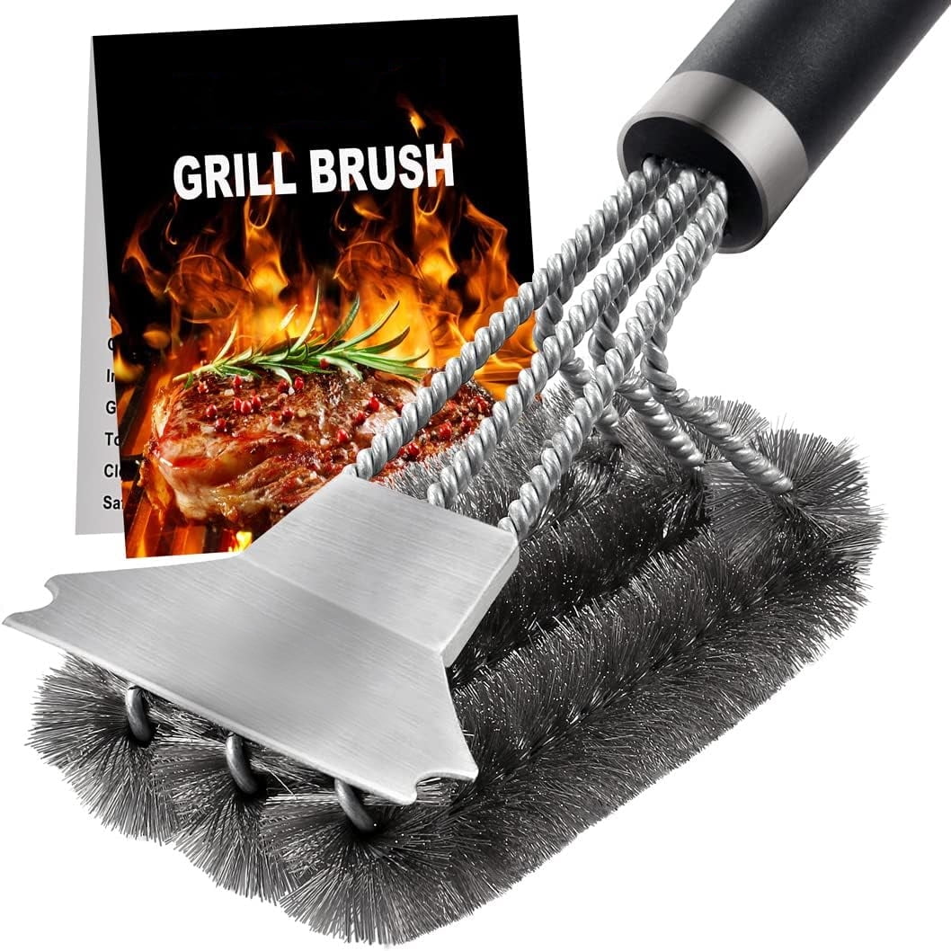 BBQ Grill Brush with Scraper Stainless Steel Bristles Long Handle Grill Grate Cleaning Tool for Outdoor Cooking