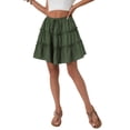 thumbnail image 3 of Falda Corta Acampanada con Estampado Floral para Mujer, Minifalda Playera con Volantes y Cintura Alta. Verde L, 3 of 10