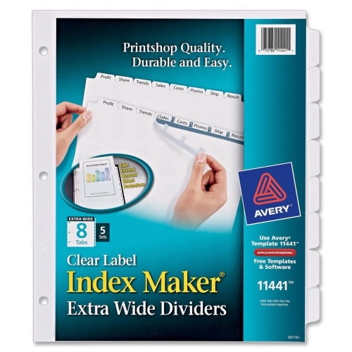 Avery Index Maker Index Divider 40 x Divider(s) - Print-on Tab(s) - 8 - 5 Tab(s)/Set - 9.3' Divider Width x 11.25' Divider Length - 3 Hole Punched - White Paper Divider - White Paper Tab(s) - 5 /