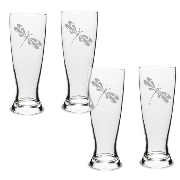 Dragonfly Deep Etched University Beer Pilsner Glass Set of 4