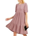 thumbnail image 5 of HUBERY Women Crew Neck Short Puff Sleeve Ruffled Keyhole Back Midi Dress, 5 of 6