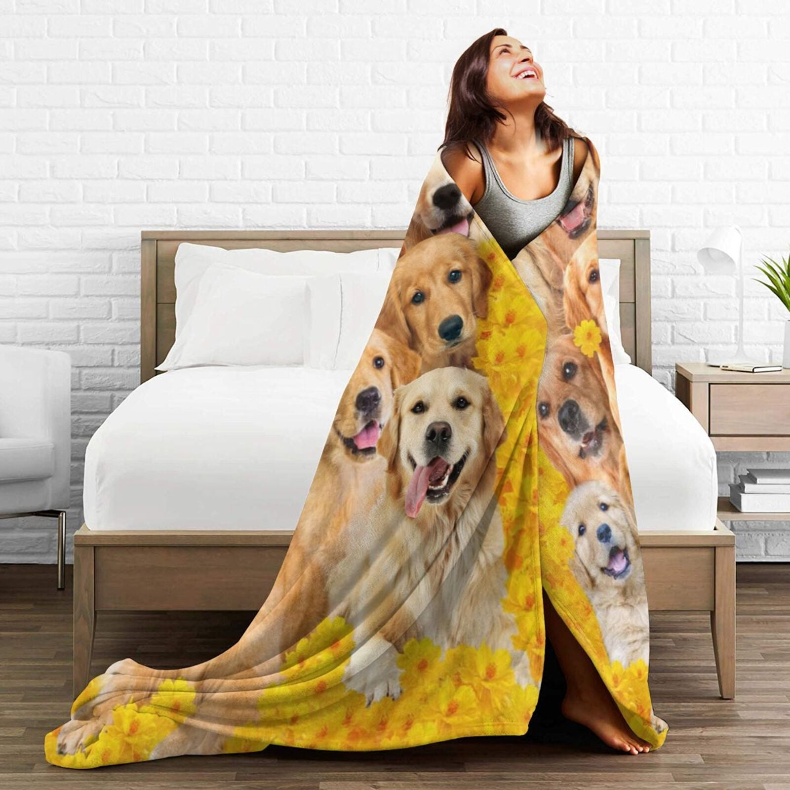 Wijzvio Goldern Retriever Dog Throw Blanket Soft Fuzzy Fleece Blanket For Couch Bed Living Room Decoration 60"X50"