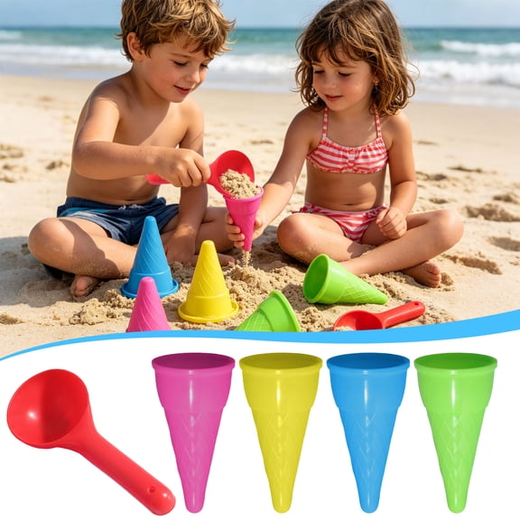 Danhjin Beach Toys for Kids Ages 4-8, 10 Pcs Ice Cream Cone Sand Molds Set for Outdoor