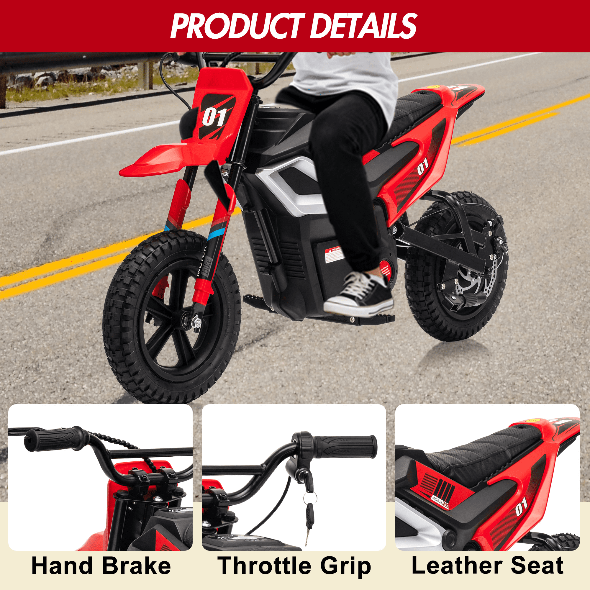 24V Kids Electric Dirt Bike - 350w Kids Motorcycle, 13.67 Mph Max Speed Electric Bike for Kids, Rear Wheel Suspension, 12 Miles Range, Twist Grip Throttle, Rubber Tire, Christmas, New Year Gifts Kid