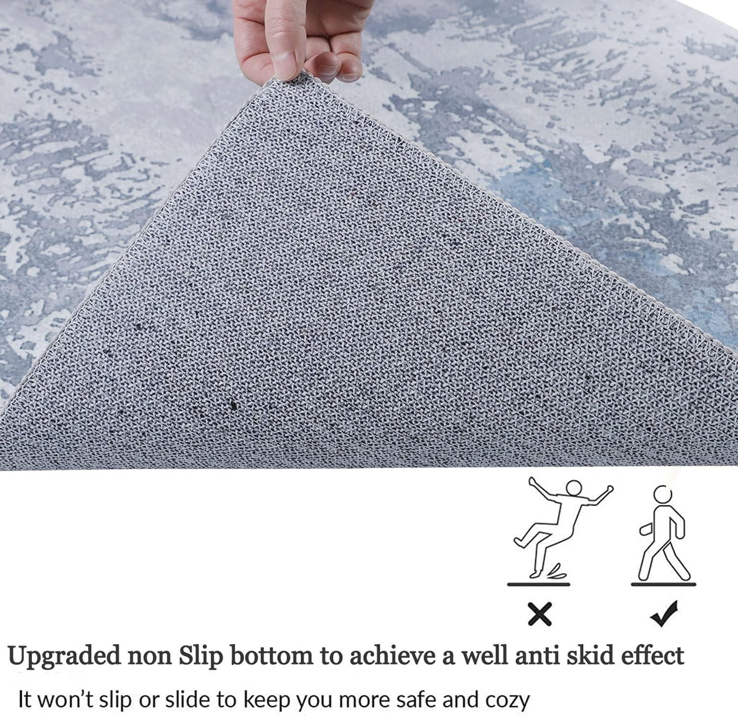 Aonewoe Modern Abstract Hallway Runner Rug 2x10, Washable Runner Rug, Non Slip Kitchen Runner Rugs, Soft Carpet Runners for Hallway Kitchen Bathroom Bedroom Entryway (Blue)
