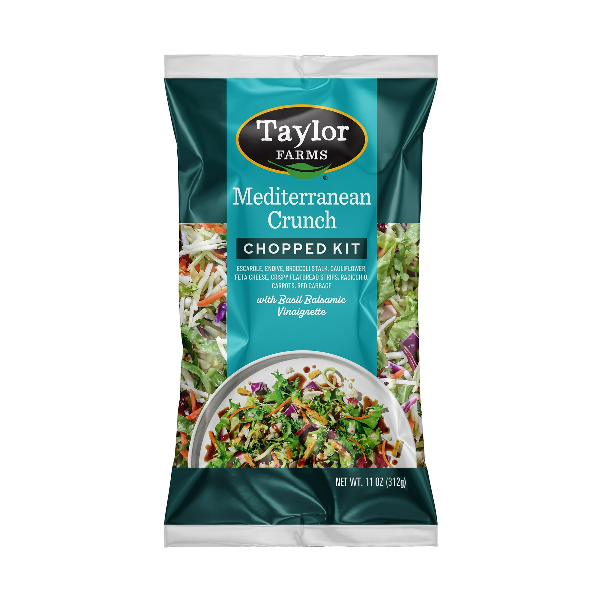 Taylor Farms Mediterranean Crunch Chopped Salad Kit, 10.89 oz Bag, Fresh, Vegetarian, Soybean Free