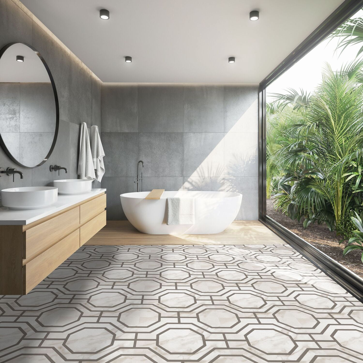 Homestock Vintage Vogue Self Adhesive 12-Inch Vinyl Floor Tiles, 20 Tiles - 12" X 12", Marble Octagon Pattern - Peel & Stick, Diy Flooring For Kitchen, Dining Room, Marble Octagon Style