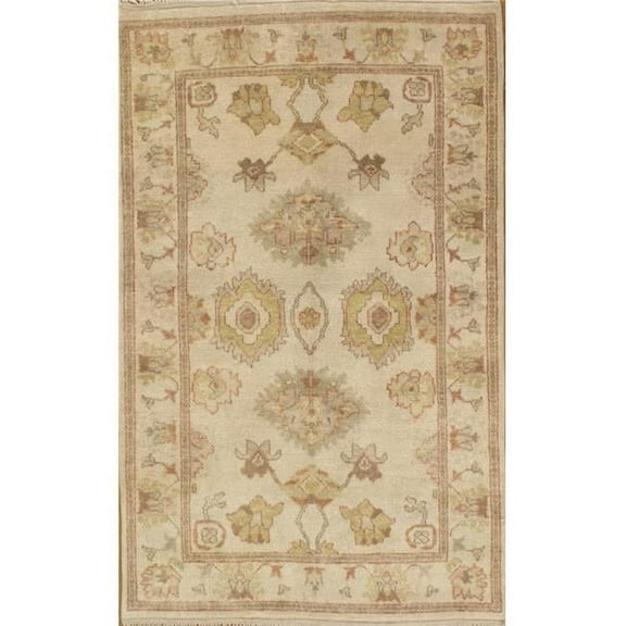 Pasargad Home Oushak 45" x 71" Hand-Knotted Lamb's Wool Area Rug in Ivory