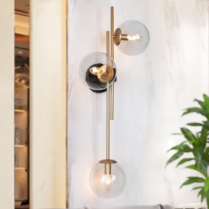 LNC Nako 12-in W 3-Light Matte Gold and Matte Black Modern Wall Sconce,30"Hx10"D