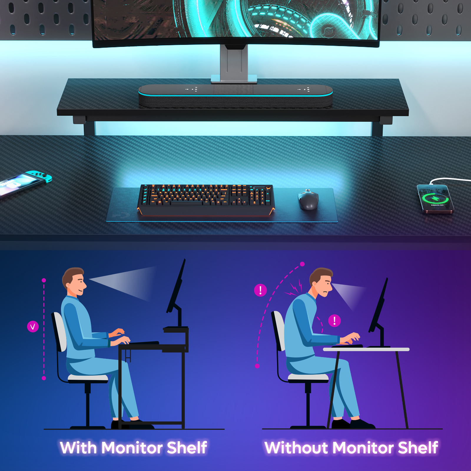 Bestier 52-Inch L-Shaped Gaming Desk with RGB LED Lights photo 7